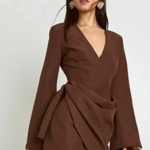 Tall Tie Waist Collarless Draped Blazer Dress