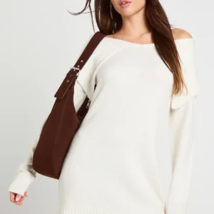 Soft Knit Oversized Collar Off The Shoulder Jumper Dress