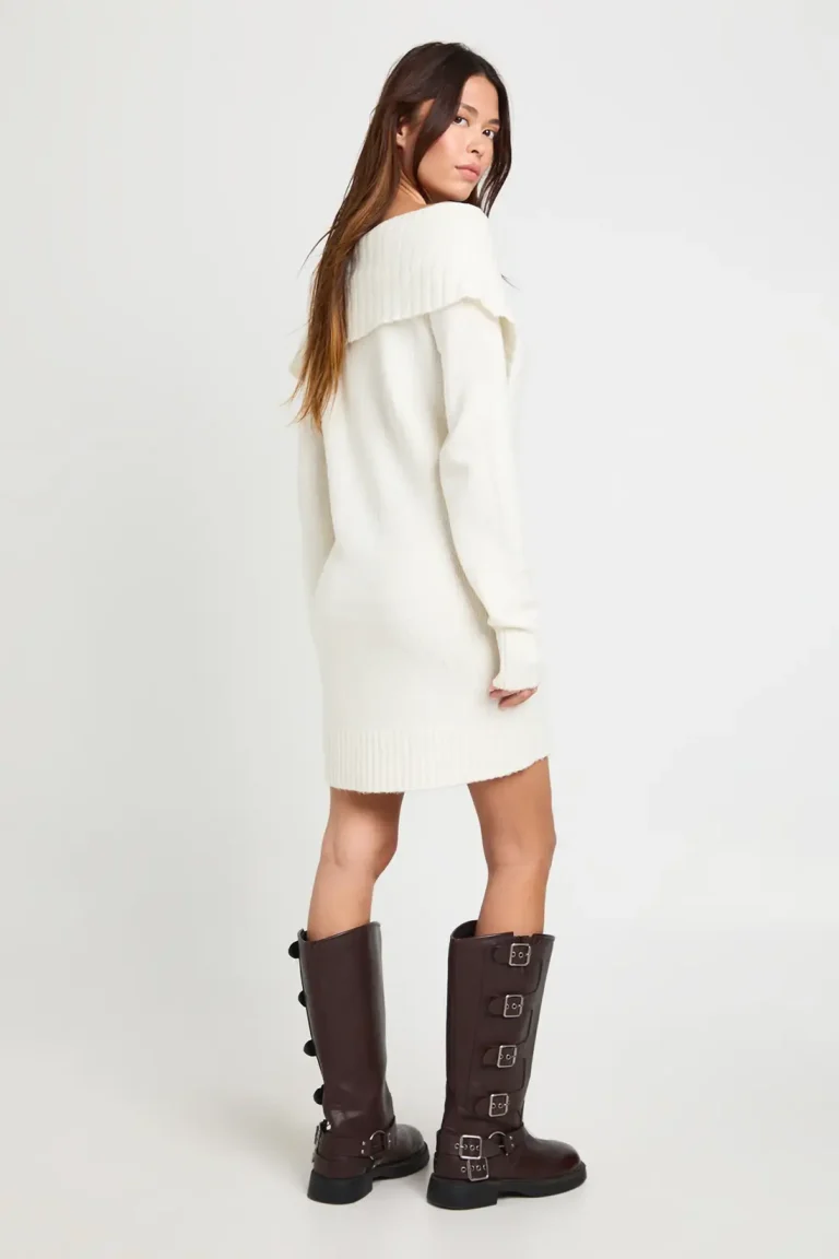 Soft Knit Oversized Collar Off The Shoulder Jumper Dress - Image 2