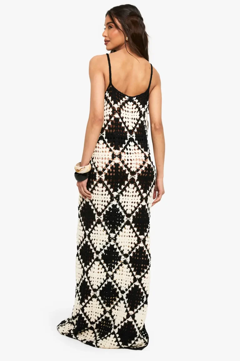 Premium Mono Patchwork Crochet Maxi Dress - Image 2
