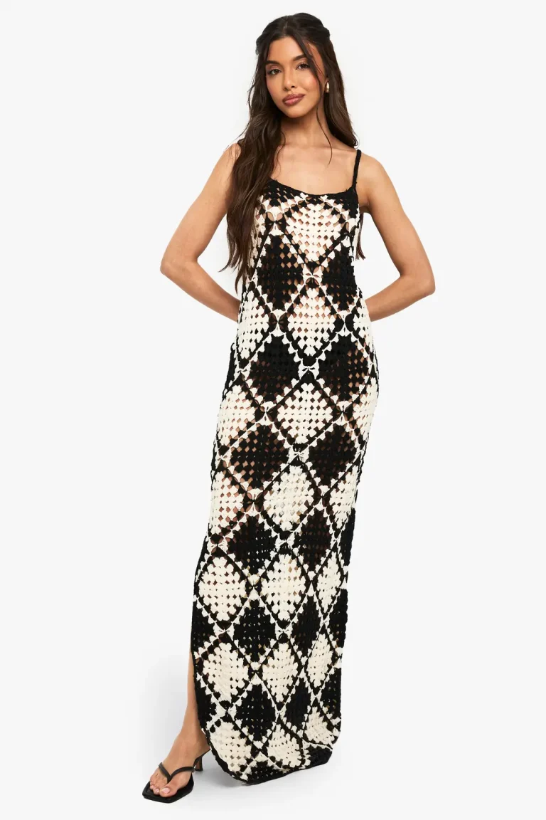 Premium Mono Patchwork Crochet Maxi Dress - Image 3