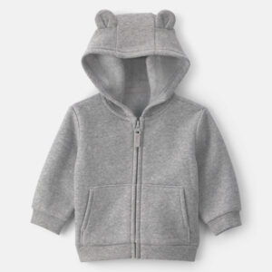 Baby Boy Bear Fleece Zip-Up Hoodie - Grey
