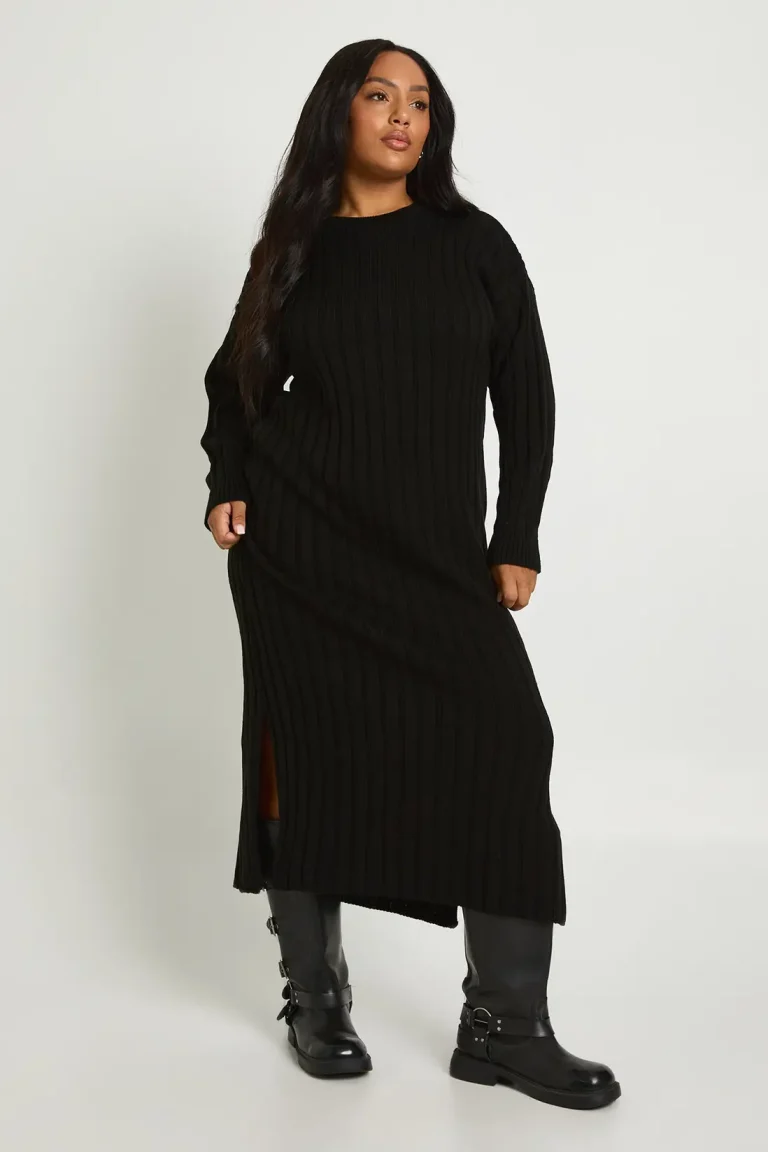 Plus Chunky Rib Soft Knitted Midaxi Dress