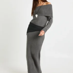 Premium Oversized Bardot Neckline Maxi Jumper Dress