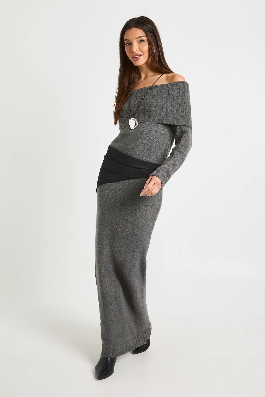 Premium Oversized Bardot Neckline Maxi Jumper Dress
