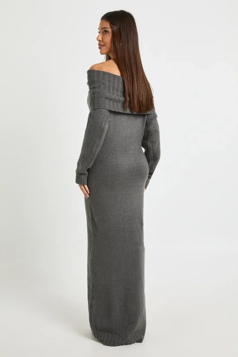 Premium Oversized Bardot Neckline Maxi Jumper Dress - Image 2