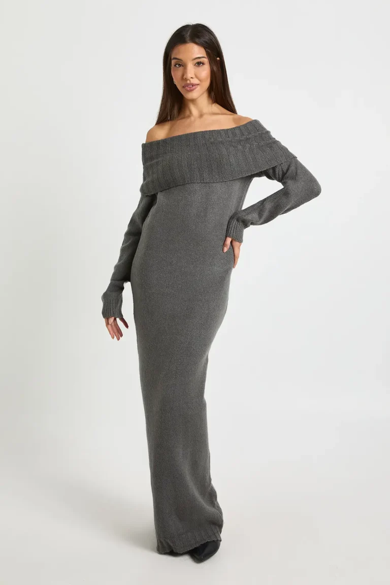 Premium Oversized Bardot Neckline Maxi Jumper Dress - Image 3