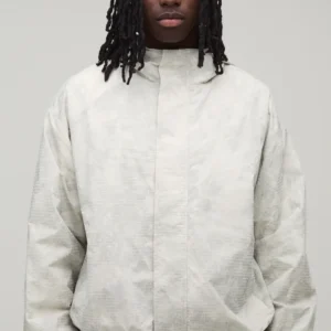Boxy Fit Textured Check Cagoule Jacket