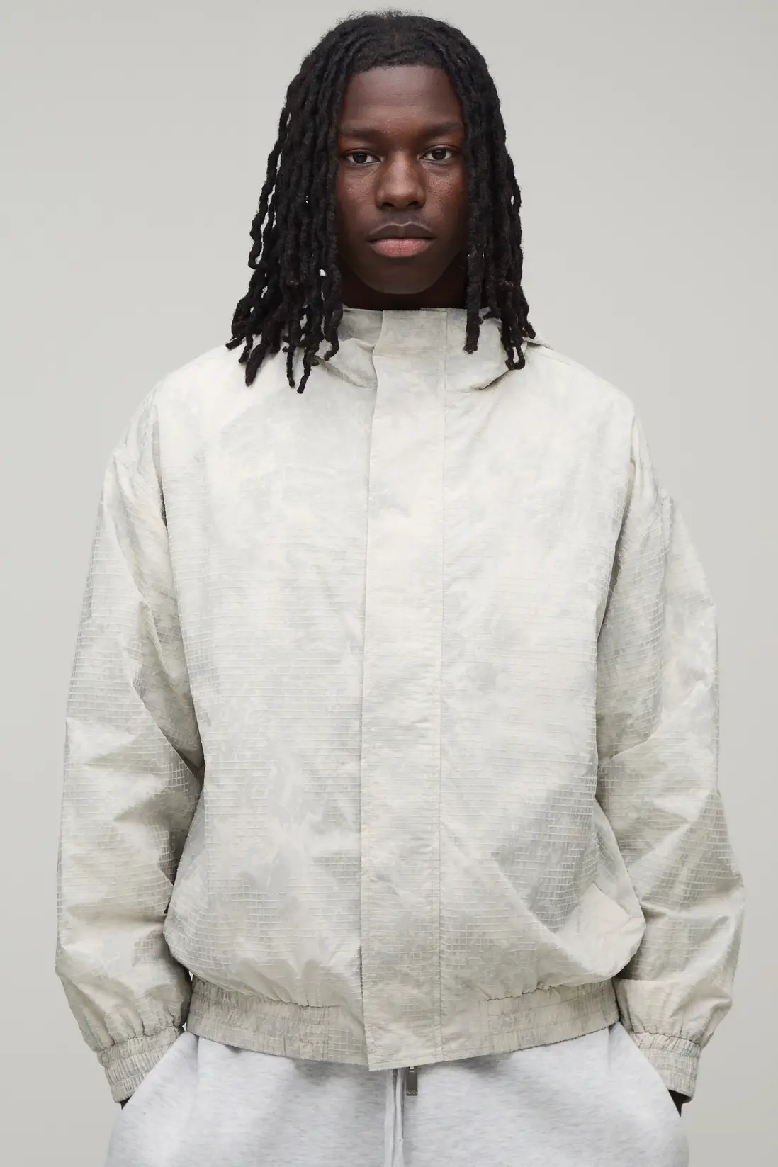 Boxy Fit Textured Check Cagoule Jacket
