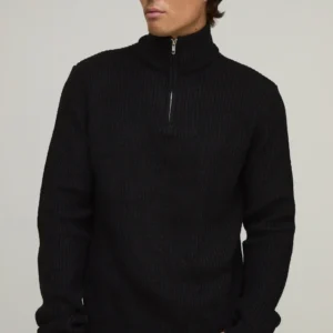 Regular Fit 1/4 Zip Ribbed Knitted Jumper