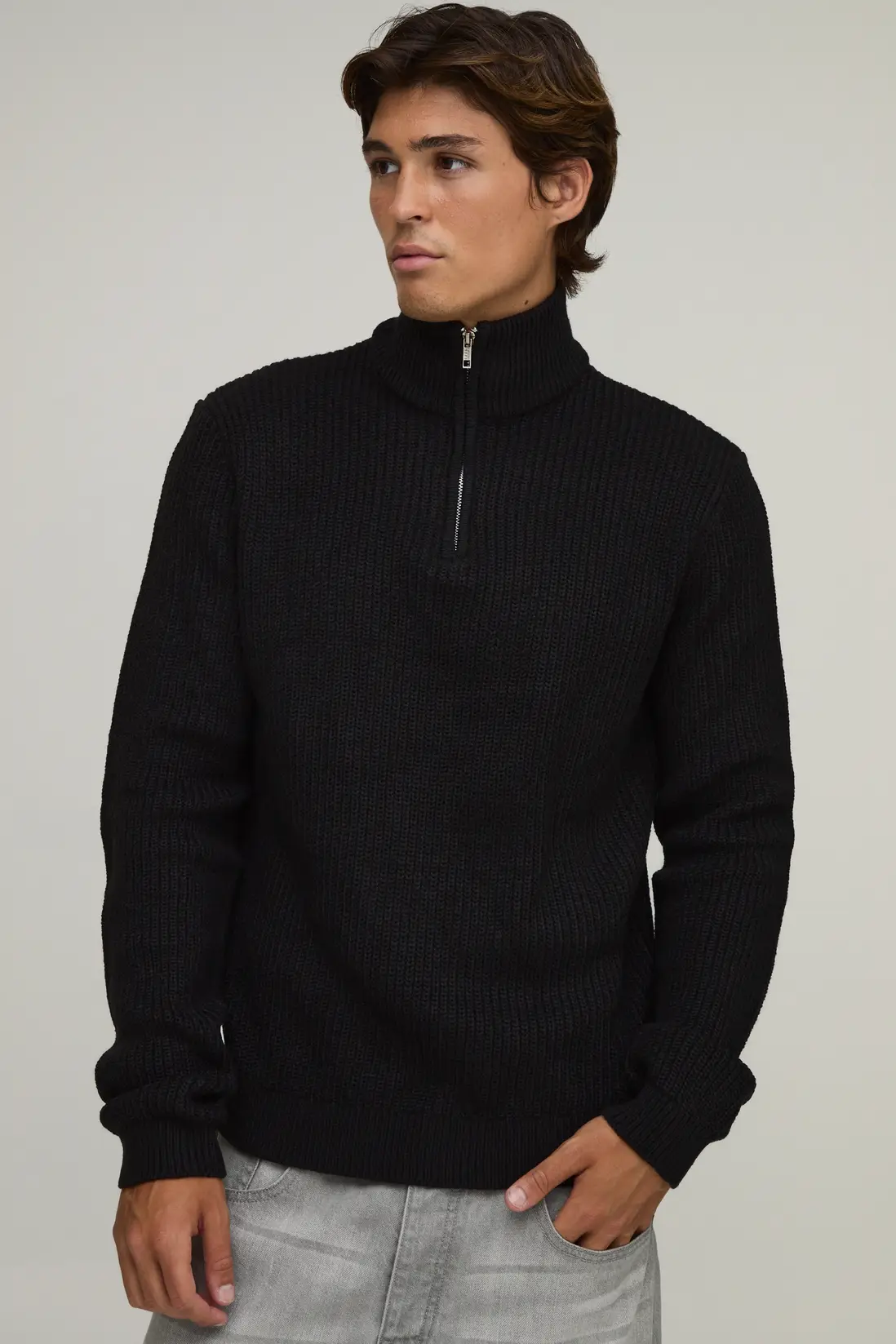 Regular Fit 1/4 Zip Ribbed Knitted Jumper
