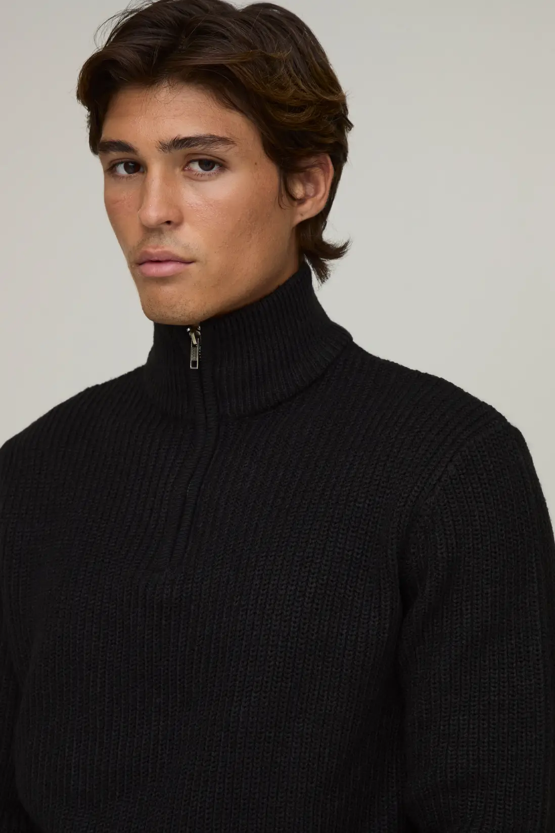 Regular Fit 1/4 Zip Ribbed Knitted Jumper - Image 3