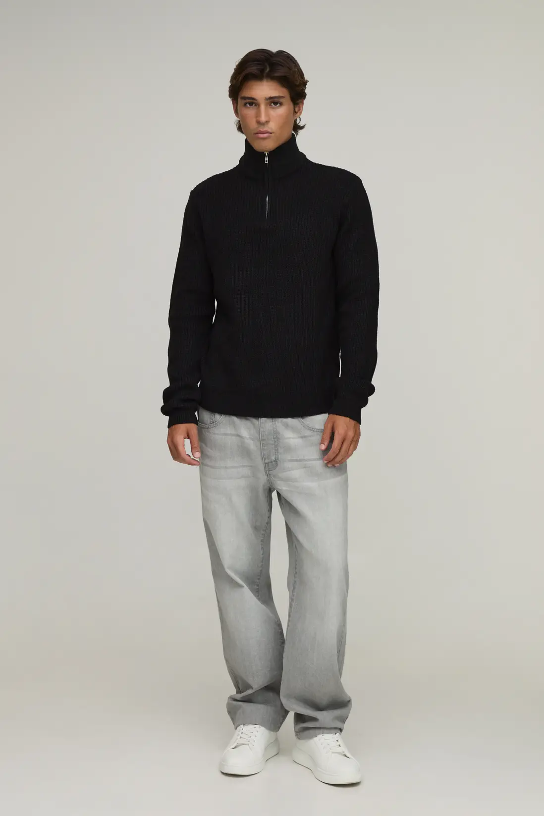 Regular Fit 1/4 Zip Ribbed Knitted Jumper - Image 4