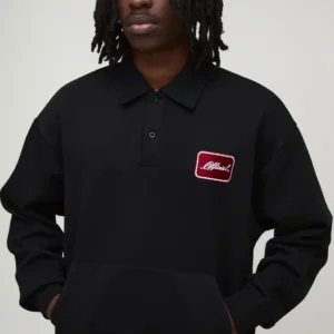 Heavyweight Oversized Boxy Embroidered Badge Polo Sweater