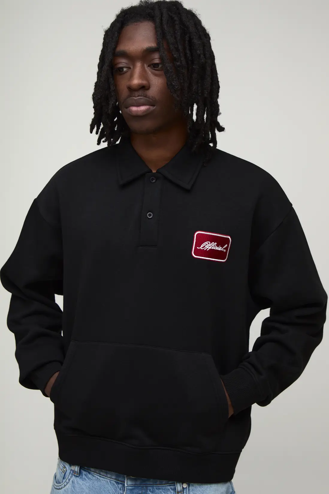 Heavyweight Oversized Boxy Embroidered Badge Polo Sweater
